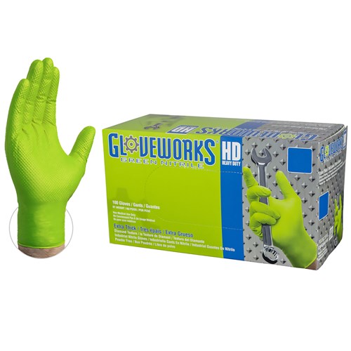 NITRILE 8MIL GLOVE GREEN LG - Gloves